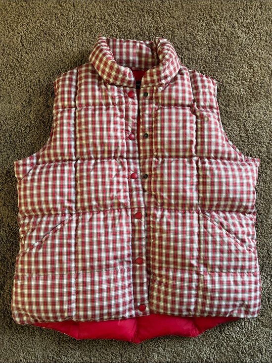 Lands' End Jackets & Blazers - Lands' End Women’s Red down plaid vest L
